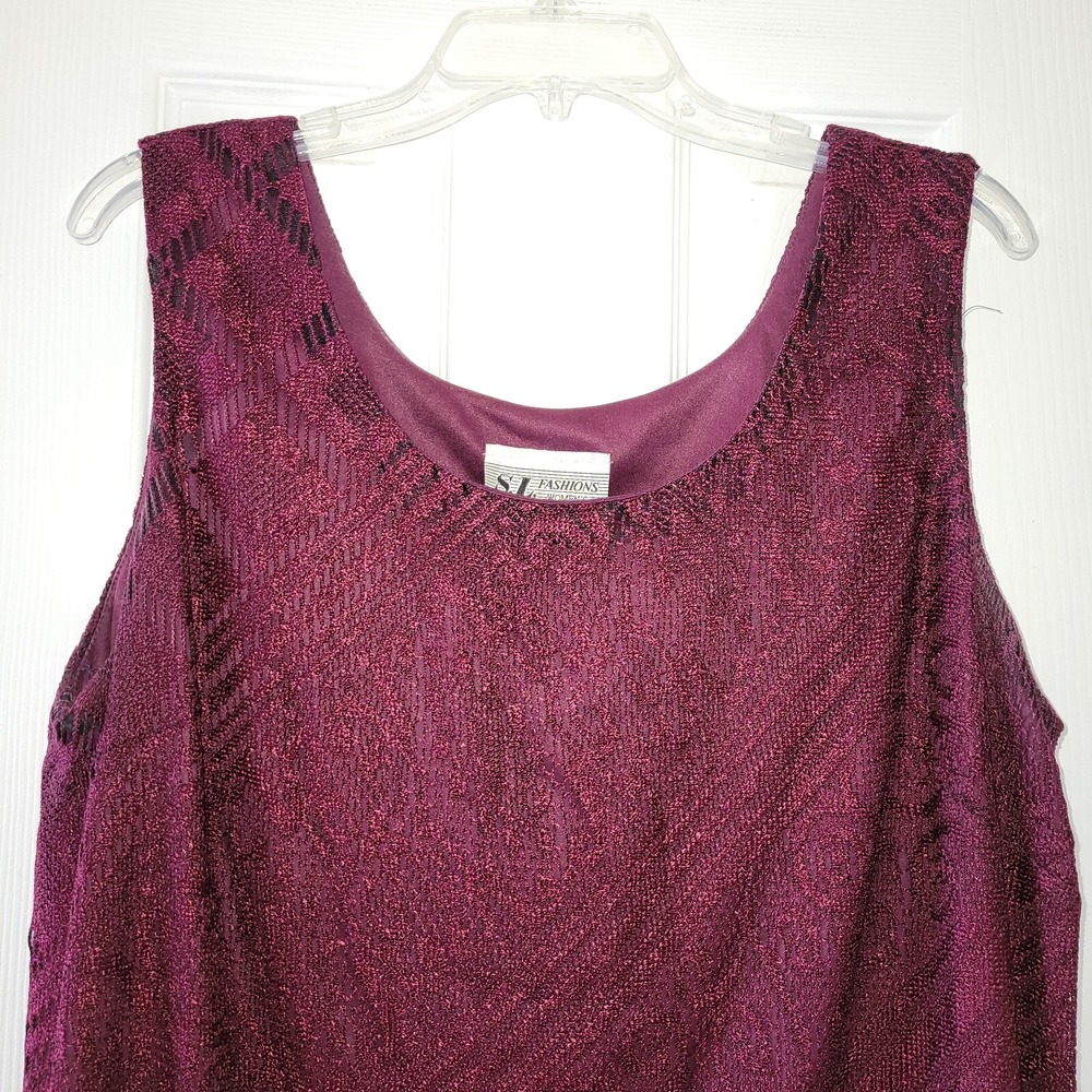 Womens 2pc Dress Set Burgundy Sheath Lace Fringe Size 20W Formal Goth Vamp - Picture 15 of 16